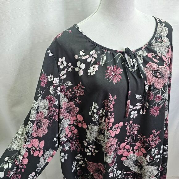 Style & Co Pink and Gray Floral Boho Bell Sleeve Popover Blouse Size 3X - Picture 5 of 9